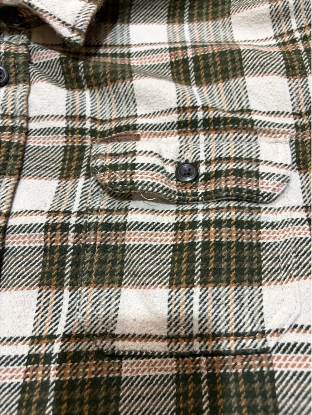 Men's Orvis Heavyweight Flannel Shirt/Shacket plaid green cream XL pockets